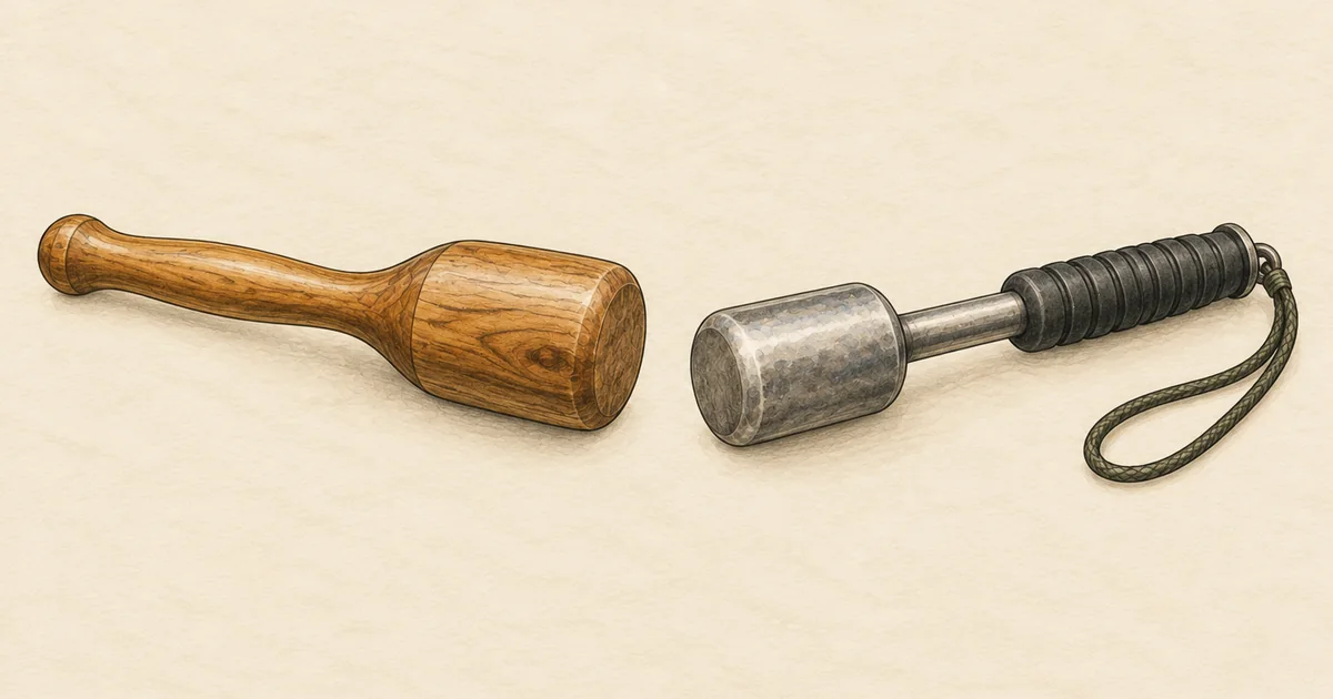 Fischbetäuber aus Holz und aus Metall nebeneinander