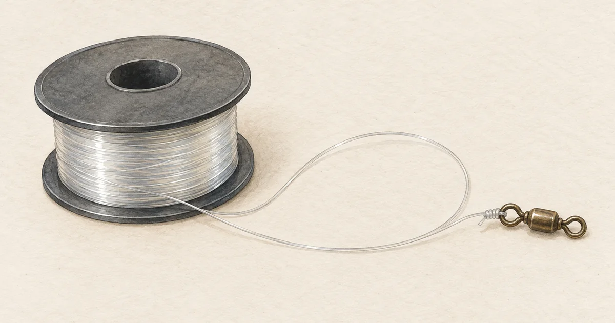 Spule mit monofiler Schnur und Schlaufe mit Knoten an einem Wirbel