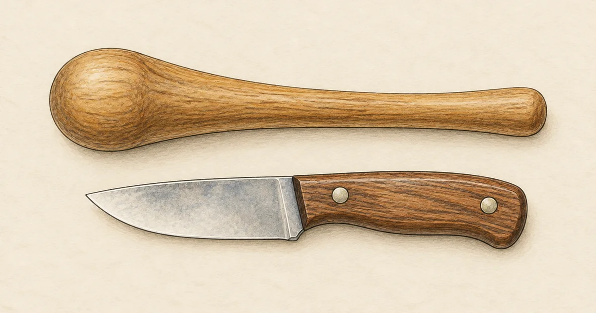 Fischtöter aus Holz und Messer mit kurzer Klinge