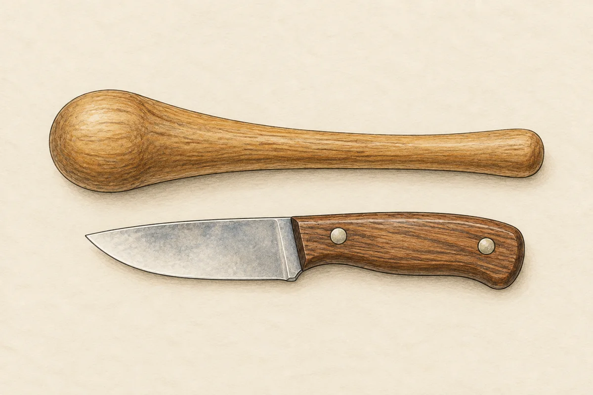 Fischtöter aus Holz und Messer mit kurzer Klinge