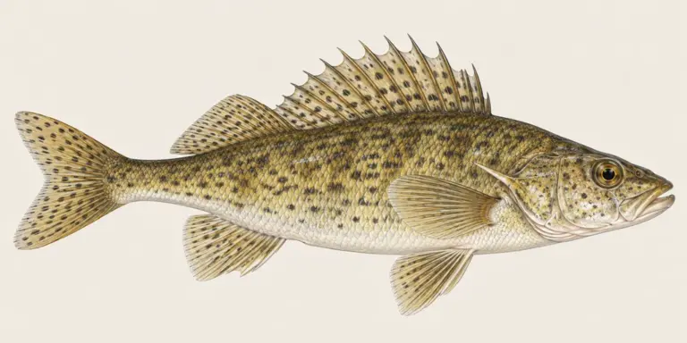 Naturkundetafel: Kaulbarsch (Gymnocephalus cernua) in Seitenansicht